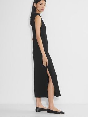 Babaton Black Ribbed Sleeveless Maxi Dress with Side Slit